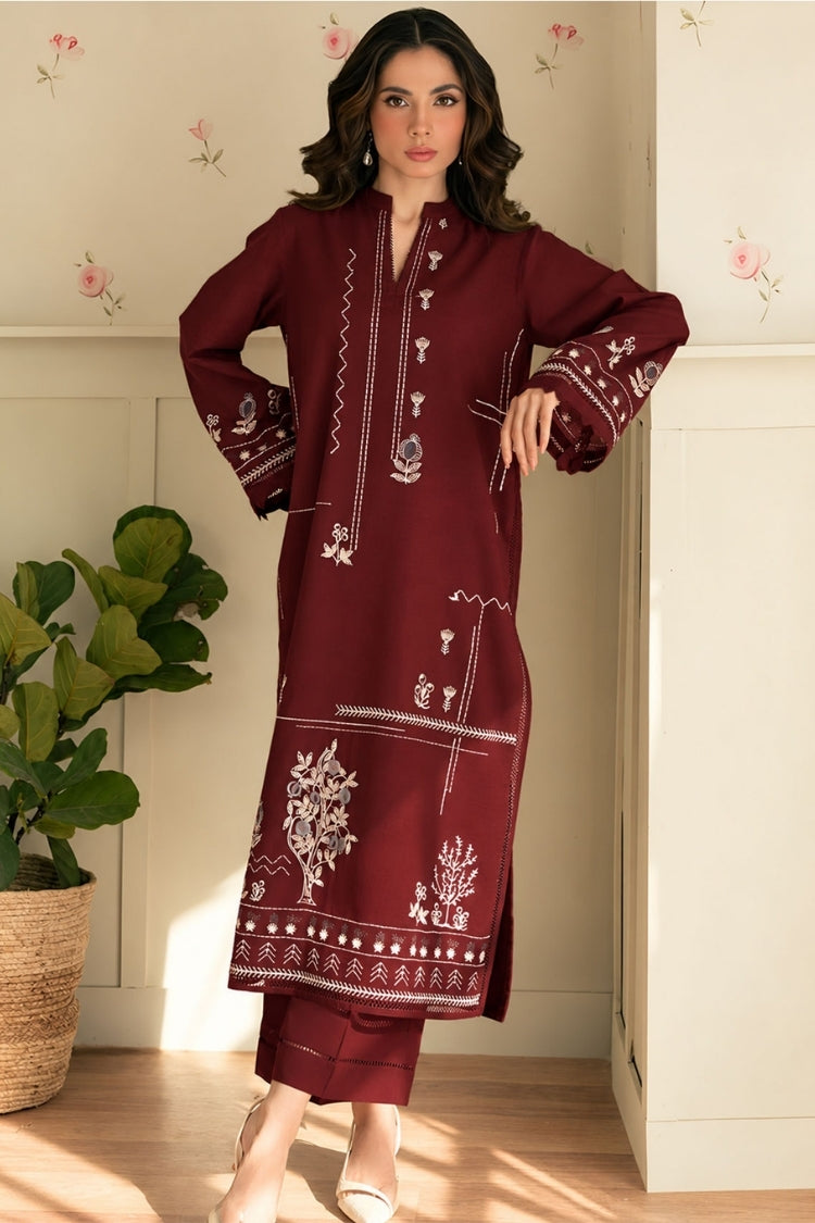 WINTER-2PIECE DHANAK EMBROIDERED SHIRT WITH DHANAK EMB TROUSER-15145