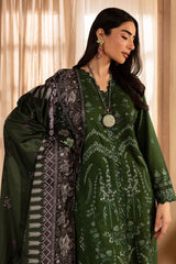 WINTER-3PC DHANAK EMBROIDERED SHIRT WITH COURTRAI PRINTED SHAWL & TROUSER-4324