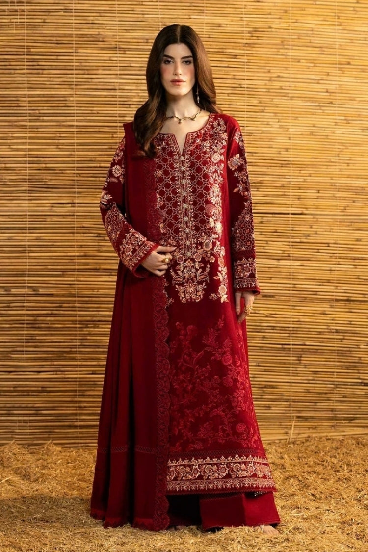 WINTER-3PC DHANAK EMBROIDERED SHIRT WITH DHANAK EMBROIDERED SHAWL AND TROUSER-5282