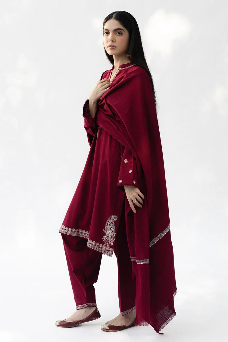 WINTER-3PC DHANAK EMBROIDERED SHIRT WITH DHANAK EMBROIDERED SHAWL AND TROUSER-5021