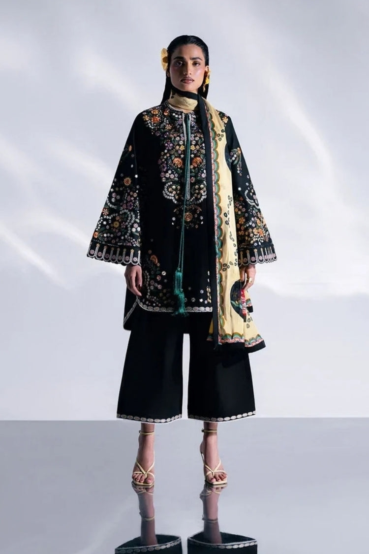 WINTER-3PC DHANAK EMBROIDERED SHIRT WITH COUTRAI PRINTED SHAWL AND TROUSER-5237