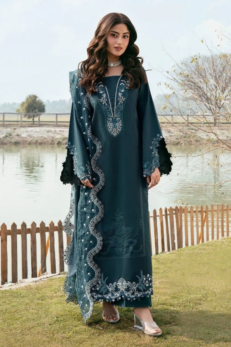WINTER-3PC DHANAK EMBROIDERED SHIRT WITH CHIFFON EMBROIDERED DUPATTA AND TROUSER-5106