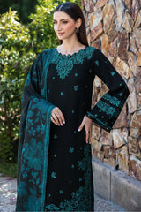 WINTER-3PC KHADDAR EMBROIDERED SHIRT WITH COURTRAI PRINTED SHAWL AND TROUSER-4391