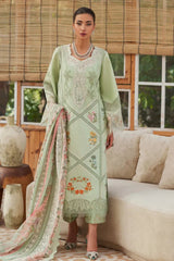 SUMMER-3PC LAWN CHIKAANKARI EMBROIDERED SHIRT WITH CHIFOON PRINTED DUPATTA AND EMB TROUSER-4748