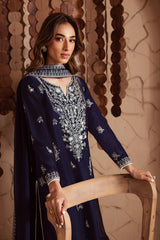 WINTER-3PC DHANAK EMBROIDERED SHIRT WITH CHIFFON EMBROIDERED DUPATTA AND EMB TROUSER-4180