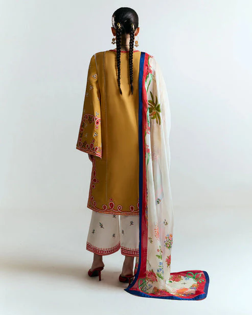 SUMMER- 3PC LAWN HEAVY EMBROIDERED SHIRT WITH MONARK PRINTED DUPATTA AND EMB TROUSER-3799
