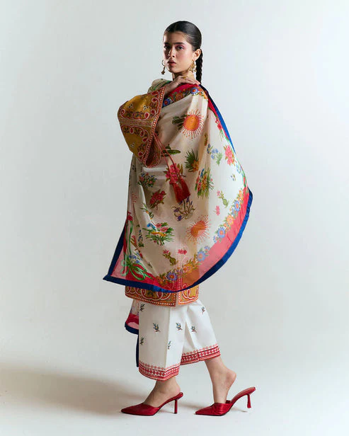 SUMMER- 3PC LAWN HEAVY EMBROIDERED SHIRT WITH MONARK PRINTED DUPATTA AND EMB TROUSER-3799