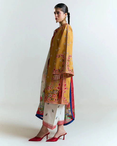 SUMMER- 3PC LAWN HEAVY EMBROIDERED SHIRT WITH MONARK PRINTED DUPATTA AND EMB TROUSER-3799