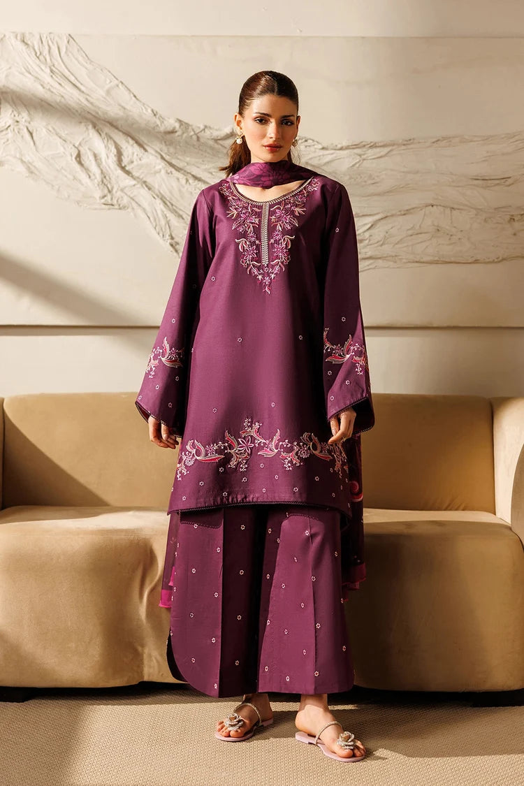 WINTER-3PC DHANAK EMBROIDERED SHIRT WITH WOOL PRINTED SHAWL AND TROUSER-5078