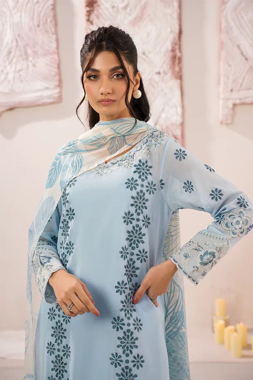 SUMMER- 3PC LAWN BORER EMBROIDERED SHIRT WITH MONARK PRINTED DUPATTA AND TROUSER-3739