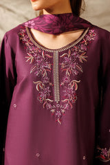 WINTER-3PC DHANAK EMBROIDERED SHIRT WITH WOOL PRINTED SHAWL AND TROUSER-5078