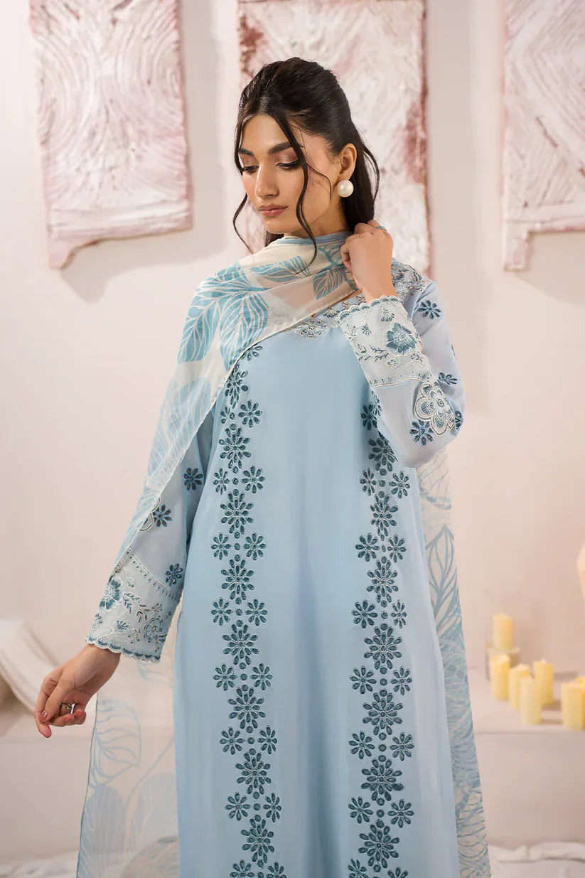 SUMMER- 3PC LAWN BORER EMBROIDERED SHIRT WITH MONARK PRINTED DUPATTA AND TROUSER-3739