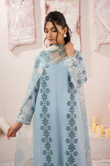 SUMMER- 3PC LAWN BORER EMBROIDERED SHIRT WITH MONARK PRINTED DUPATTA AND TROUSER-3739