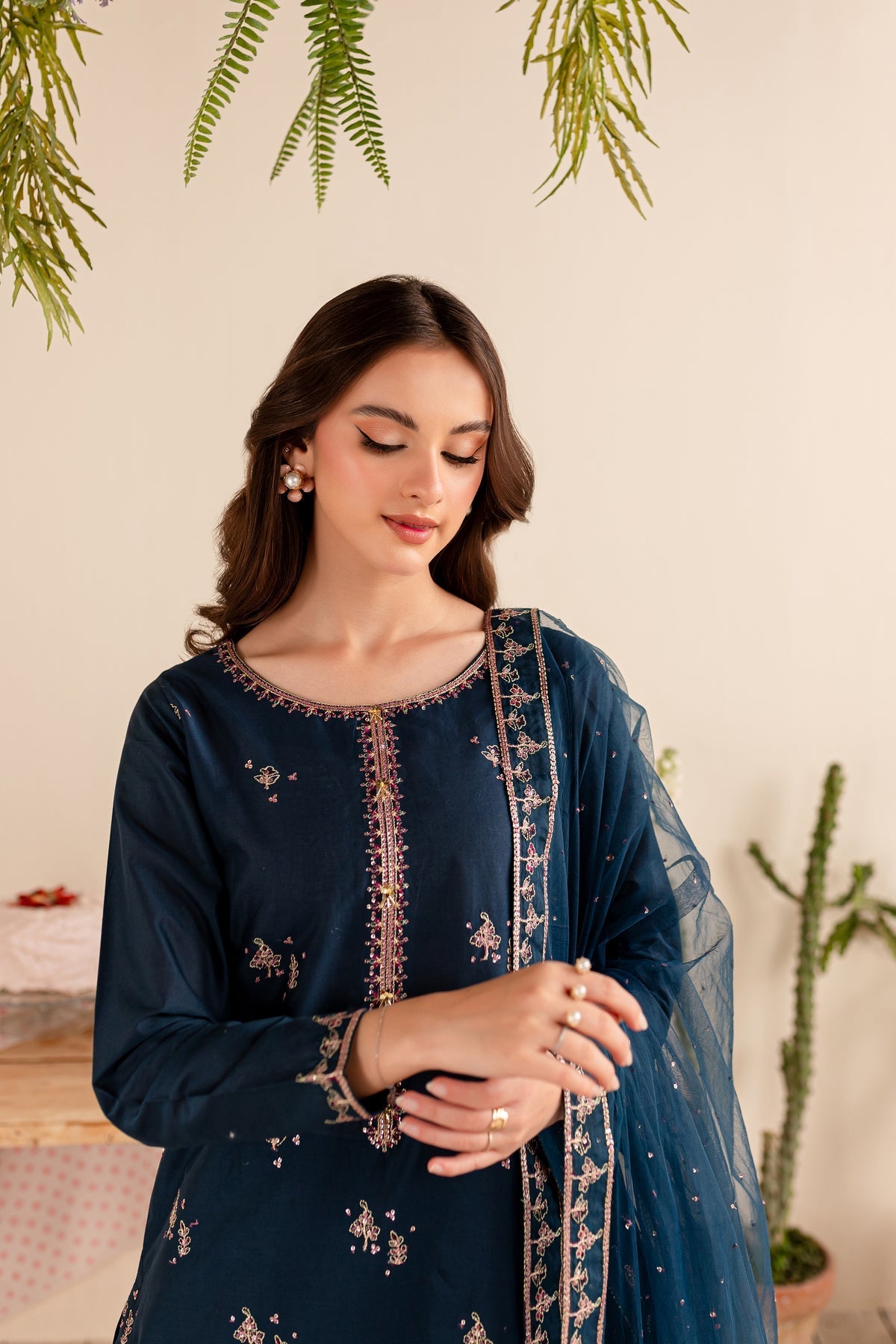 WINTER-3PC DHANAK EMBROIDERED SHIRT DHANAK EMBROIDERED SHAWL AND EMB TROUSER-4173