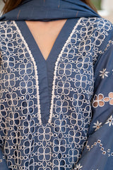 SUMMER-3PC LAWN CHIKENKARI EMBROIDERED SHIRT WITH LAWN TUBE SLUB DUPATTA-6600