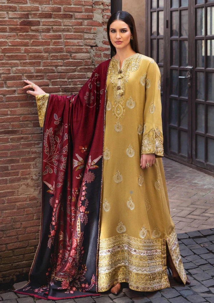 WINTER-3PC KARANDI EMBROIDERED SHIRT WITH WOOL DIGITAL PRINT SHAWL AND TROUSER-5157