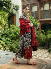 WINTER-3PC KHADDAR EMBROIDERED PRINTED SHIRT WITH KHADDAR PRINTED DUPATTA AND TROUSER-2621
