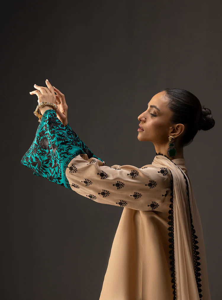 WINTER-3PC SHAMOZ SILK PRINT EMBROIDERED SHIRT WITH SOFT SILK PRINT DUPATTA & SILK TROUSER-1717