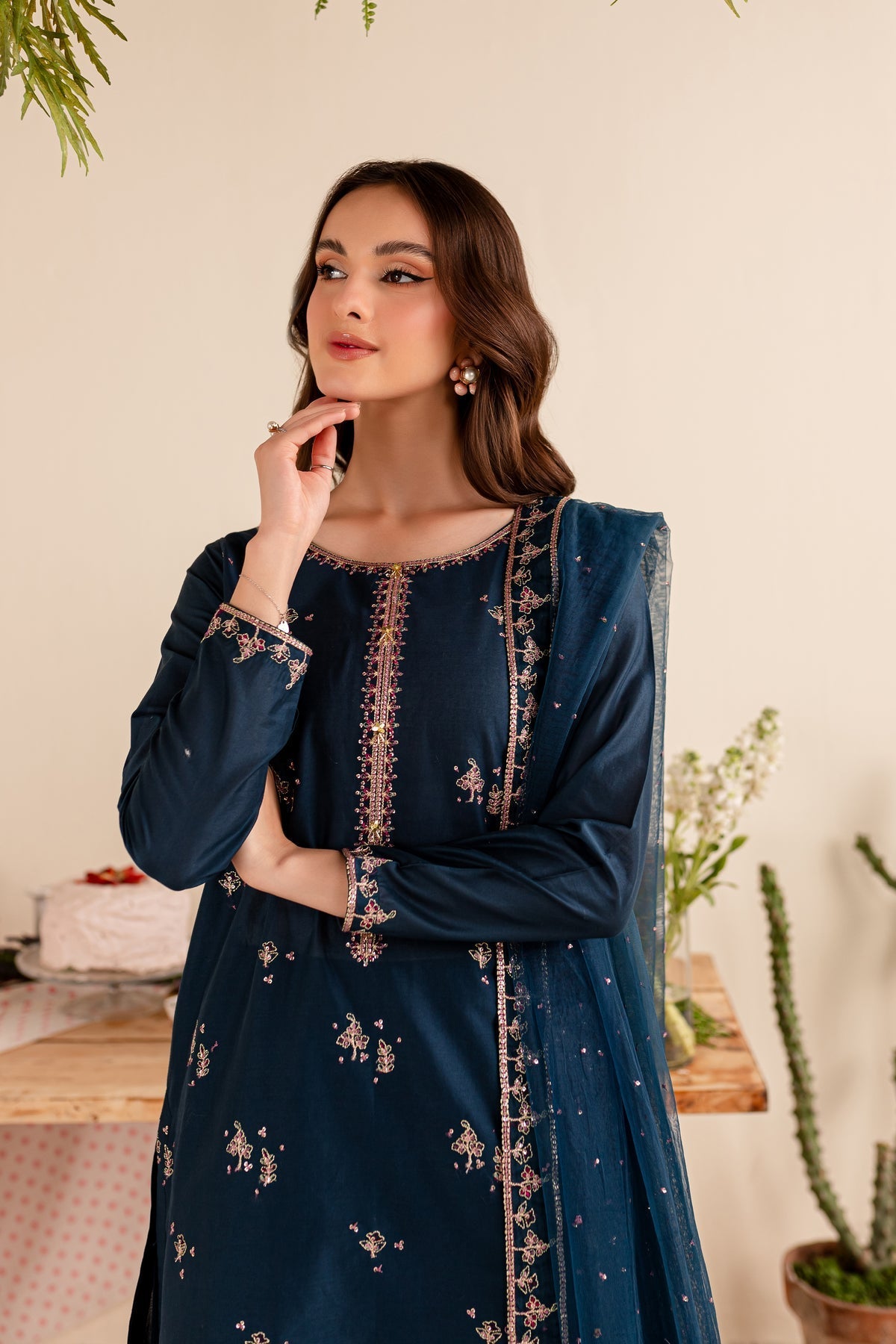 WINTER-3PC DHANAK EMBROIDERED SHIRT DHANAK EMBROIDERED SHAWL AND EMB TROUSER-4173