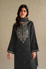 WINTER-3PC DHANAK EMBROIDERED SHIRT WITH COURTRAI WOOL DIGITAL PRINT SHAWL AND TROUSER-5174