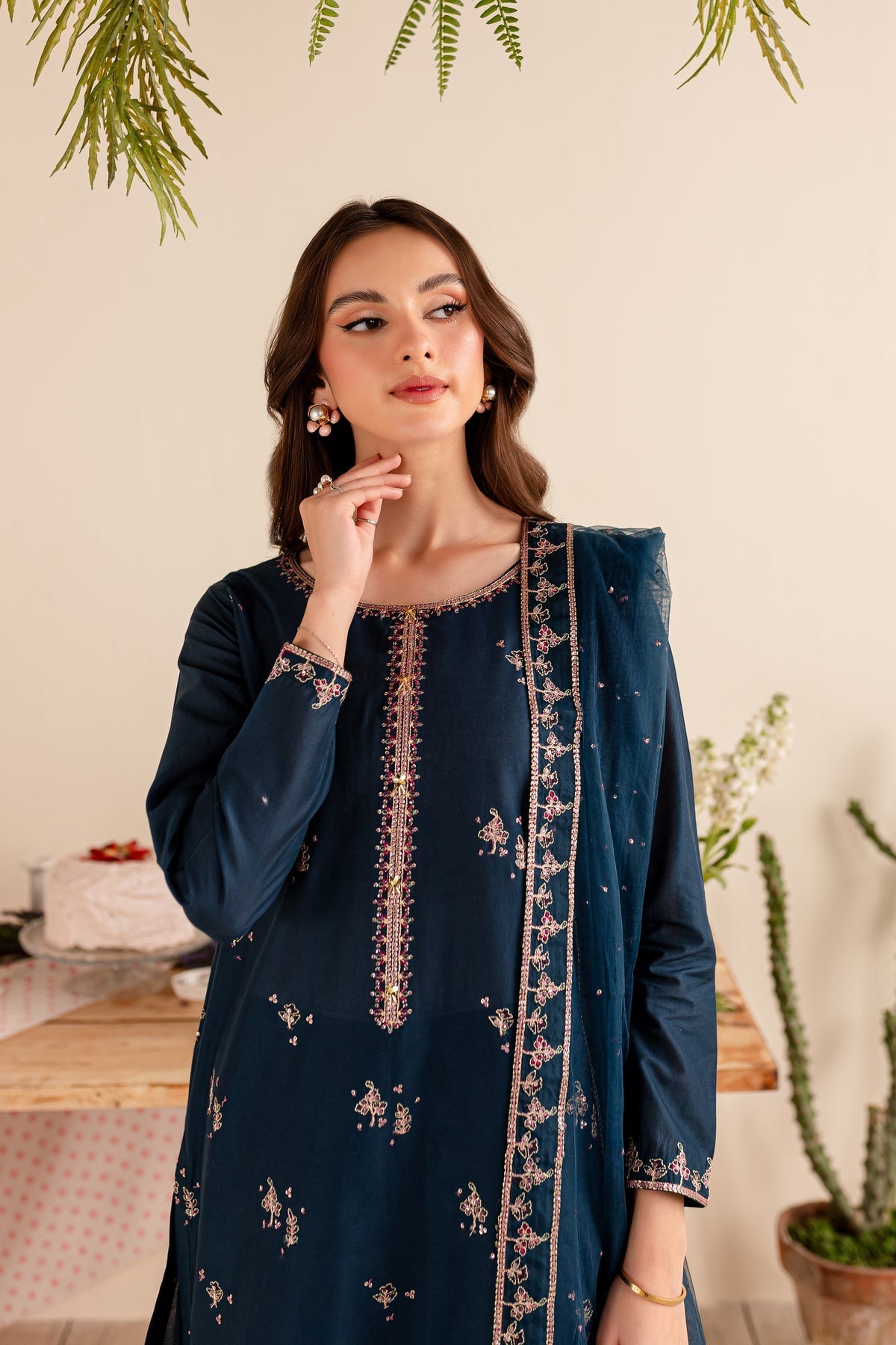 WINTER-3PC DHANAK EMBROIDERED SHIRT DHANAK EMBROIDERED SHAWL AND EMB TROUSER-4173