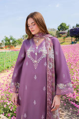 SUMMER-3PC LAWN EMBROIDERED SHIRT WITH CHIFFON PRINTED DUPATTA AND TROUSER-4861