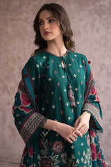 WINTER-3PC DHANAK EMBROIDERED WITH COUTRAI WOOL PRINT SHAWL & TROUSER-2611