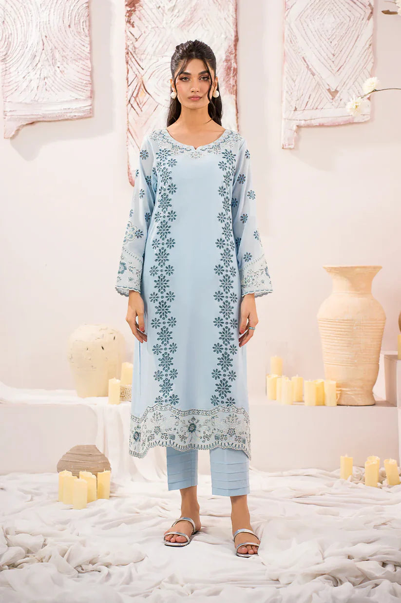 SUMMER- 3PC LAWN BORER EMBROIDERED SHIRT WITH MONARK PRINTED DUPATTA AND TROUSER-3739