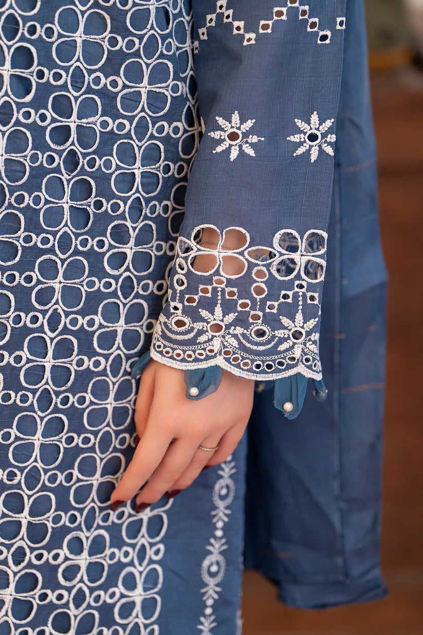 SUMMER-3PC LAWN CHIKENKARI EMBROIDERED SHIRT WITH LAWN TUBE SLUB DUPATTA-6600