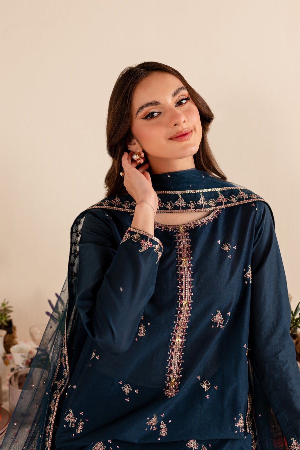 WINTER-3PC DHANAK EMBROIDERED SHIRT DHANAK EMBROIDERED SHAWL AND EMB TROUSER-4173