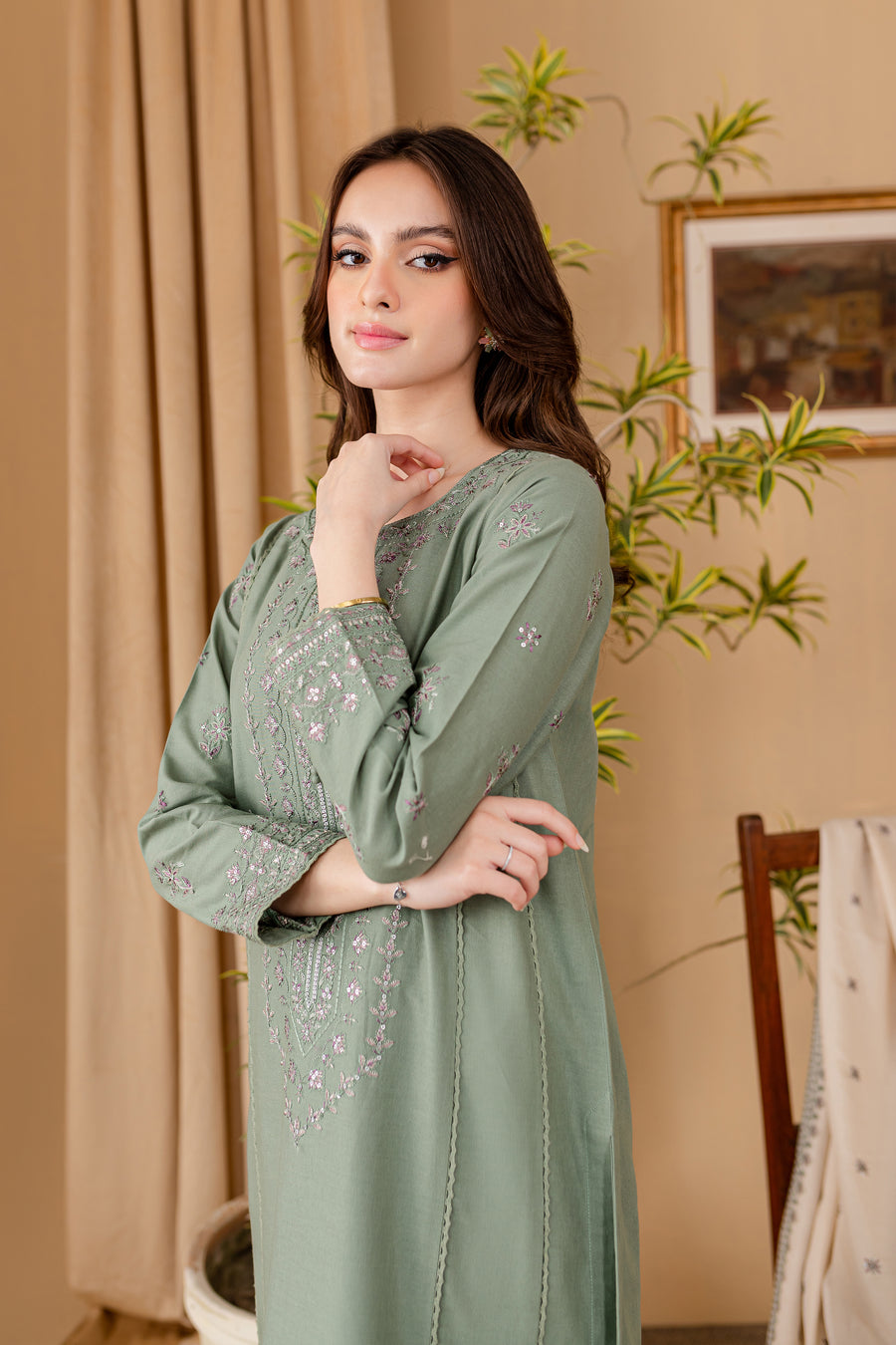 SUMMER- 3PC LAWN EMBROIDERED SHIRT WITH LAWN EMBROIDERED DUPATTA AND LAWN TROUSER-3501