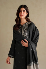 WINTER-3PC DHANAK EMBROIDERED SHIRT WITH COURTRAI WOOL DIGITAL PRINT SHAWL AND TROUSER-5174