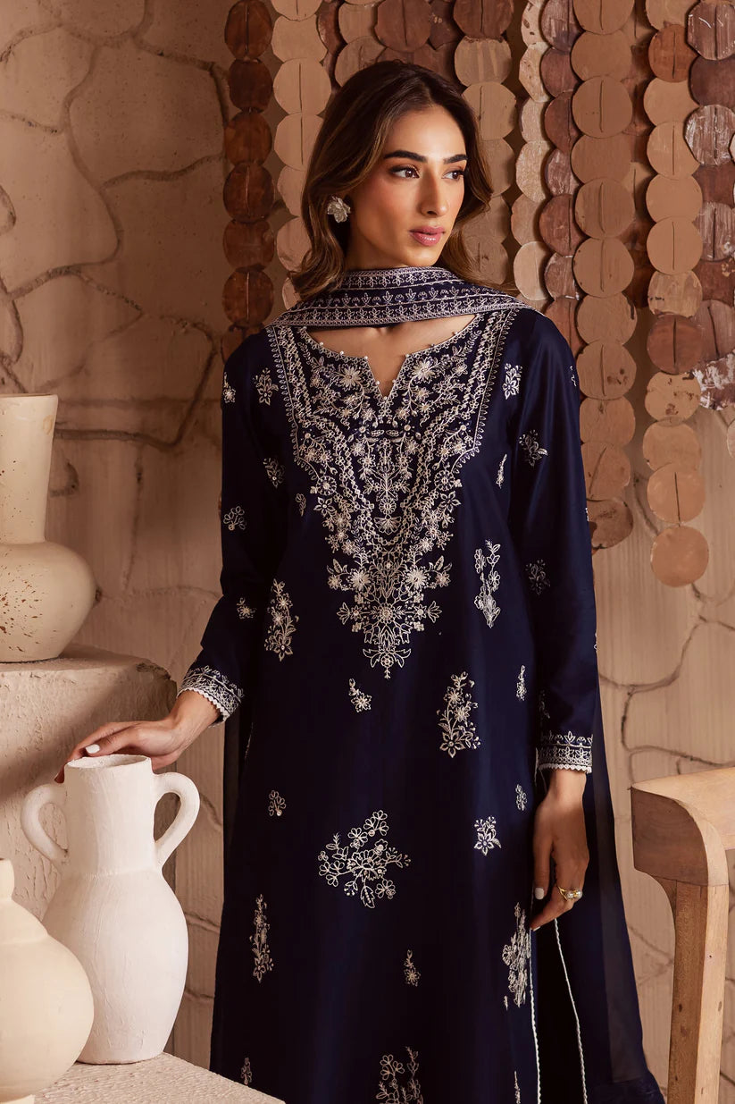 WINTER-3PC DHANAK EMBROIDERED SHIRT WITH CHIFFON EMBROIDERED DUPATTA AND EMB TROUSER-4180