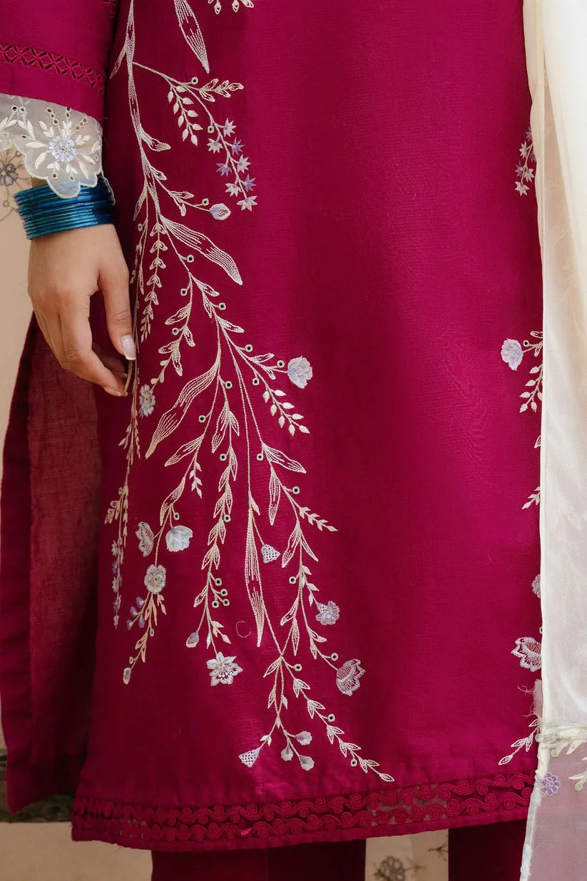 WINTER-3PC DHANAK EMBROIDERED SHIRT WITH COTTON NET EMBROIDERED DUPATTA AND TROUSER-4216