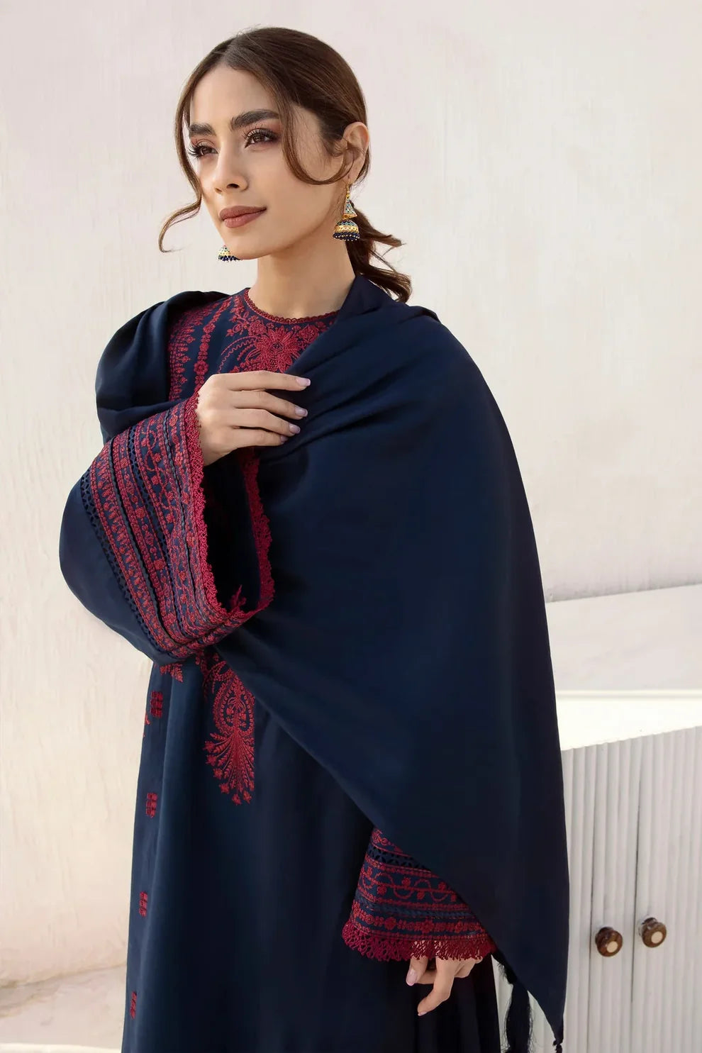 WINTER- 3PC DHANAK EMBROIDERED SHIRT WITH DHANAK SHAWL AND TROUSER -3134