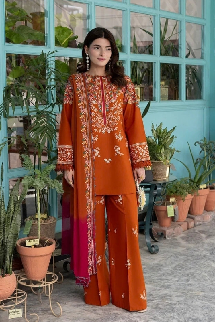 WINTER-3PC DHANAK EMBROIDERED SHIRT WITH DHANAK EMBROIDERED SHAWL AND EMB TROUSER-5236