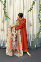 WINTER- 3PC DHANAK EMBROIDERED SHIRT WITH COUTURE WOOL PRINT SHAWL AND TROUSER-2692