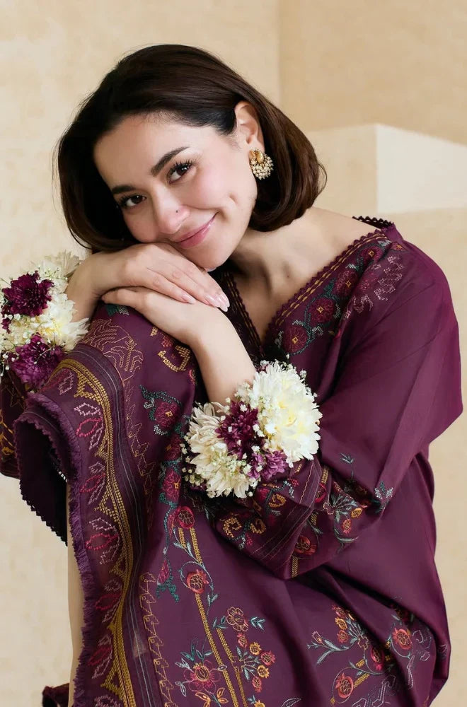 SUMMER- 3PC LAWN EMBROIDERED SHIRT WITH ORGANZA EMBROIDERED DUPATTA AND TROUSER -3826