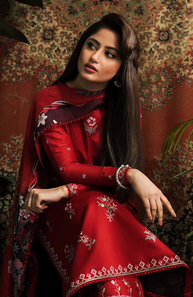 SUMMER-3PC LAWN EMBROIDERED SHIRT WITH MONARK PRINT DUPATTA & EMB TROUSER-3646