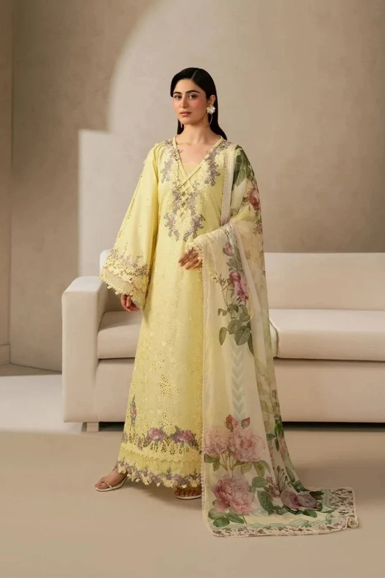 WINTER-3PC DHANAK EMBROIDERED SHIRT WITH COUTRAI PRINTED SHAWL AND TROUSER-5221