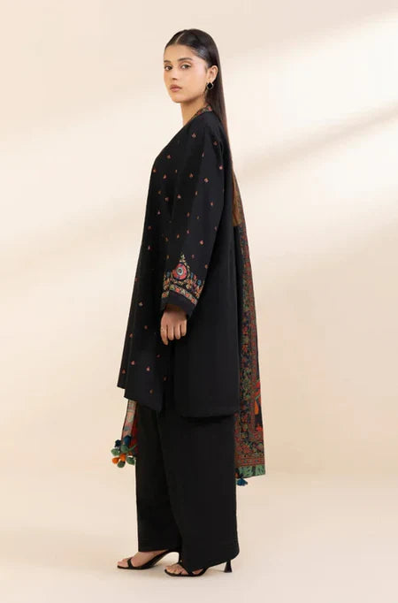 WINTER-3PC DHANAK EMBROIDERED SHIRT WITH COURTRAI PRINTED SHAWL & TROUSER-4242