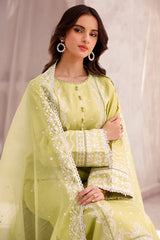 SUMMER-3PC LAWN EMBROIDERED SHIRT WITH ORGANZA EMBROIDERED DUPATTA AND LAWN TROUSER-3697