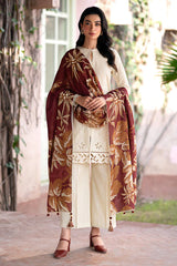 WINTER- 3PC DHANAK EMBROIDERED SHIRT WITH WOOL PRINT SHAWL AND TROUSER-3320-B