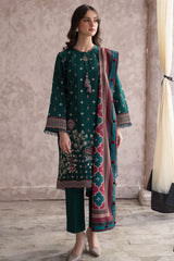 WINTER-3PC DHANAK EMBROIDERED WITH COUTRAI WOOL PRINT SHAWL & TROUSER-2611
