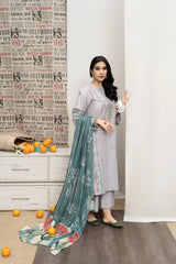 WINTER- 3PC DHANAK EMBROIDERED SHIRT WITH COUTUTRE PRINTED SHAWL & EMB TROUSER-1639