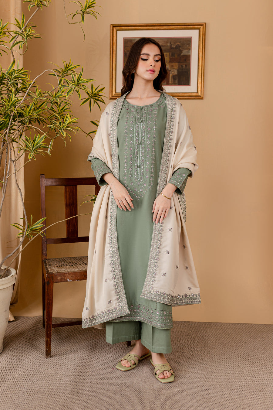 SUMMER- 3PC LAWN EMBROIDERED SHIRT WITH LAWN EMBROIDERED DUPATTA AND LAWN TROUSER-3501