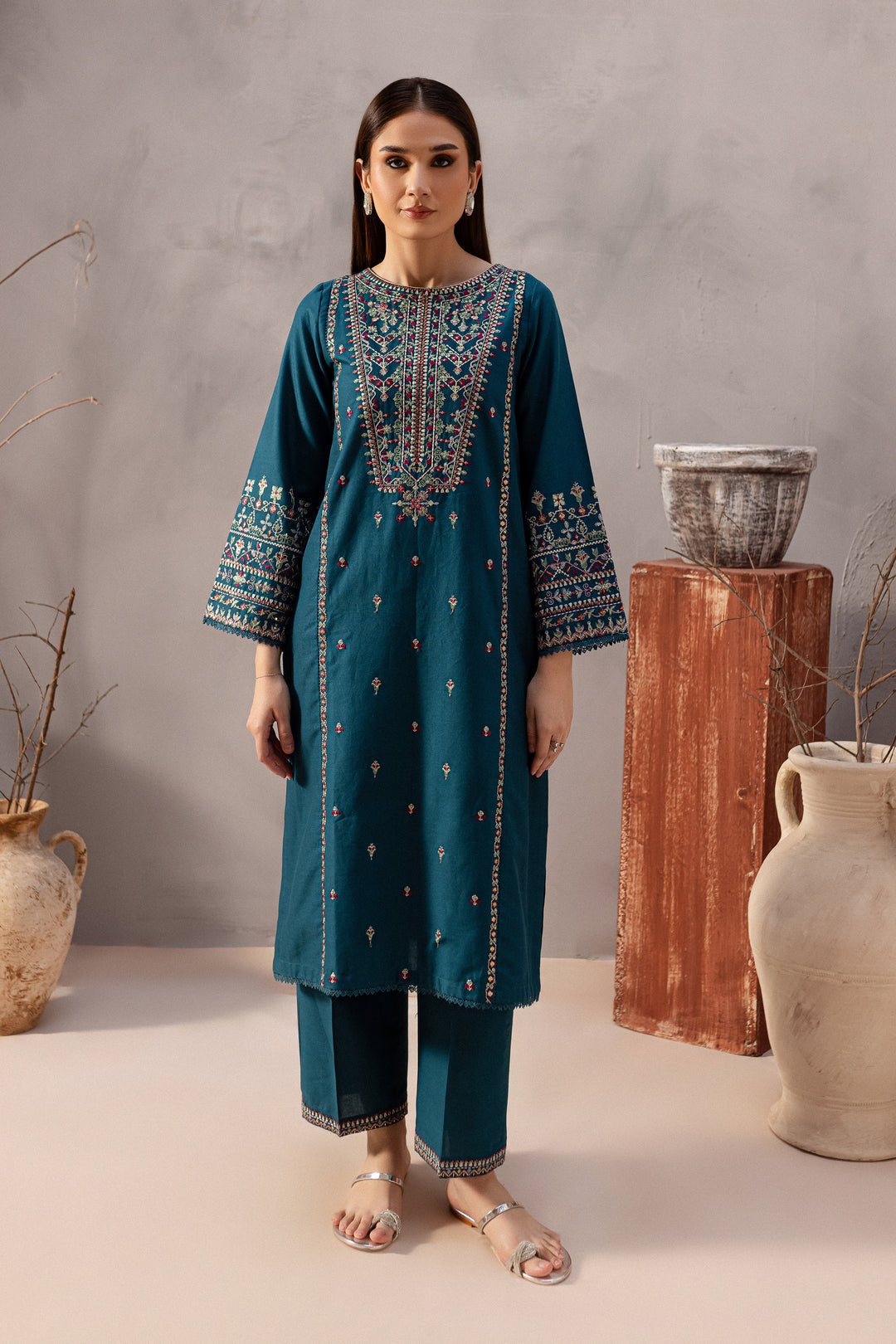 SUMMER-2PC SEQUIN LAWN EMBROIDERED SHIRT WITH SEQUIN LAWN EMBROIDERED TROUSER-3471