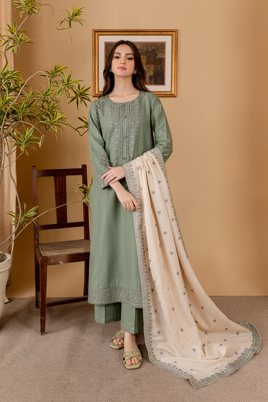 SUMMER- 3PC LAWN EMBROIDERED SHIRT WITH LAWN EMBROIDERED DUPATTA AND LAWN TROUSER-3501