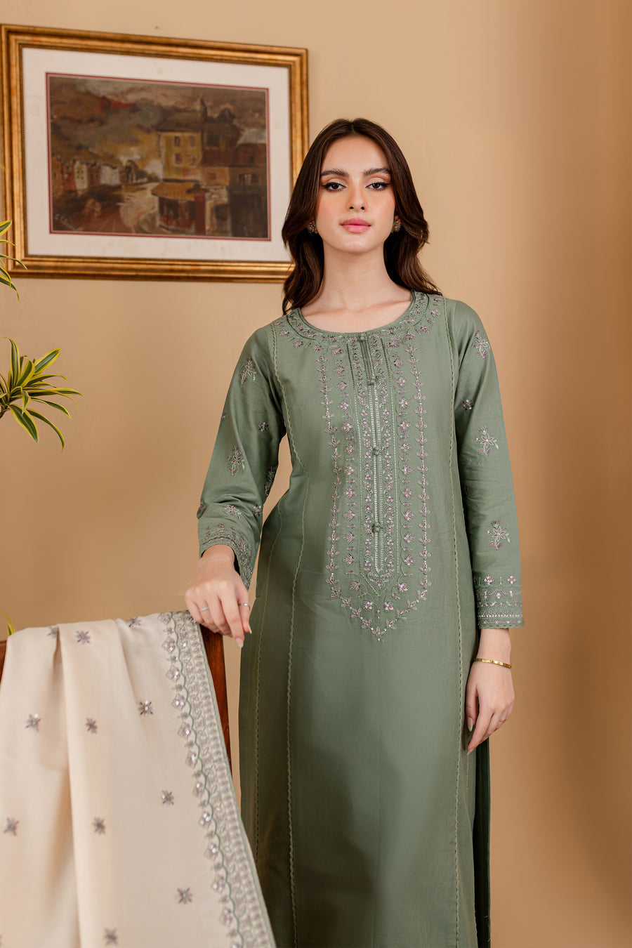 SUMMER- 3PC LAWN EMBROIDERED SHIRT WITH LAWN EMBROIDERED DUPATTA AND LAWN TROUSER-3501