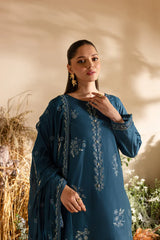 WINTER-3PC DHANAK EMBROIDERED SHIRT WITH CHIFFON EMBROIDERED DUPATTA AND TROUSER-4195